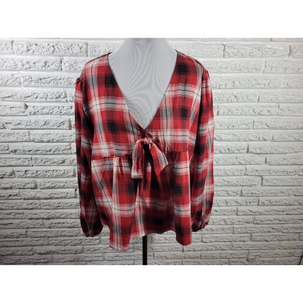 Shein Womens Top 3XL Plus Long Sleeve Red Plaid Pullover Casual PLA40E